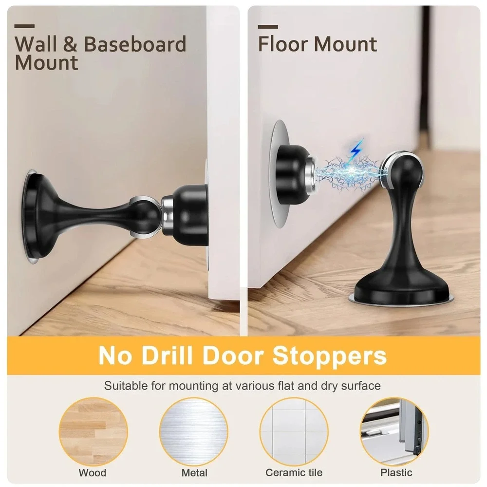 2x Magnetic Door‎ Stopper Heavy Duty Stop for Wall Floor Mount Stainless Steel